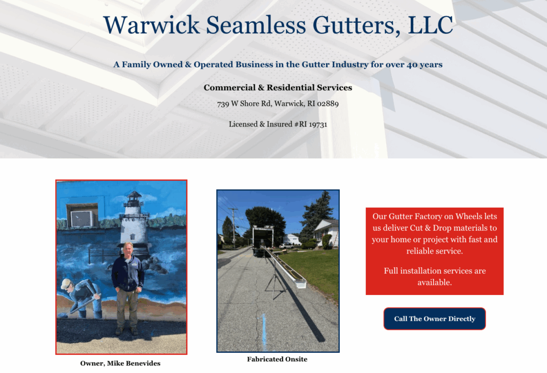 Warwick Seamless Gutters, LLC - Design by Website Designs by Lisa